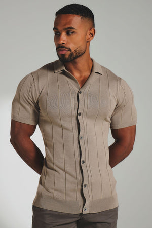 Ribbed Knitted Shirt in Mushroom