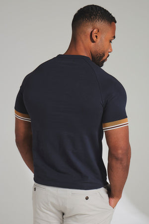 Tipped T-Shirt in Navy and Tan/WhIte