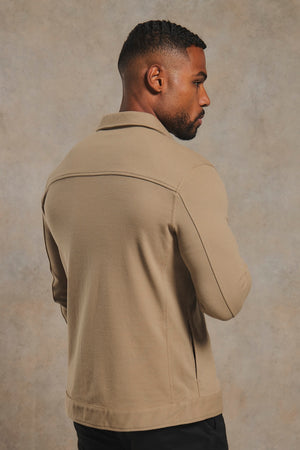 Twill Jersey Zip Through Shacket in Stone