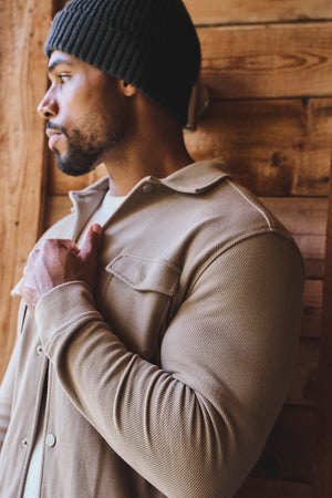 Textured Jersey Shacket in Dark Stone