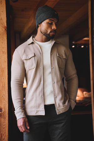 Textured Jersey Shacket in Dark Stone
