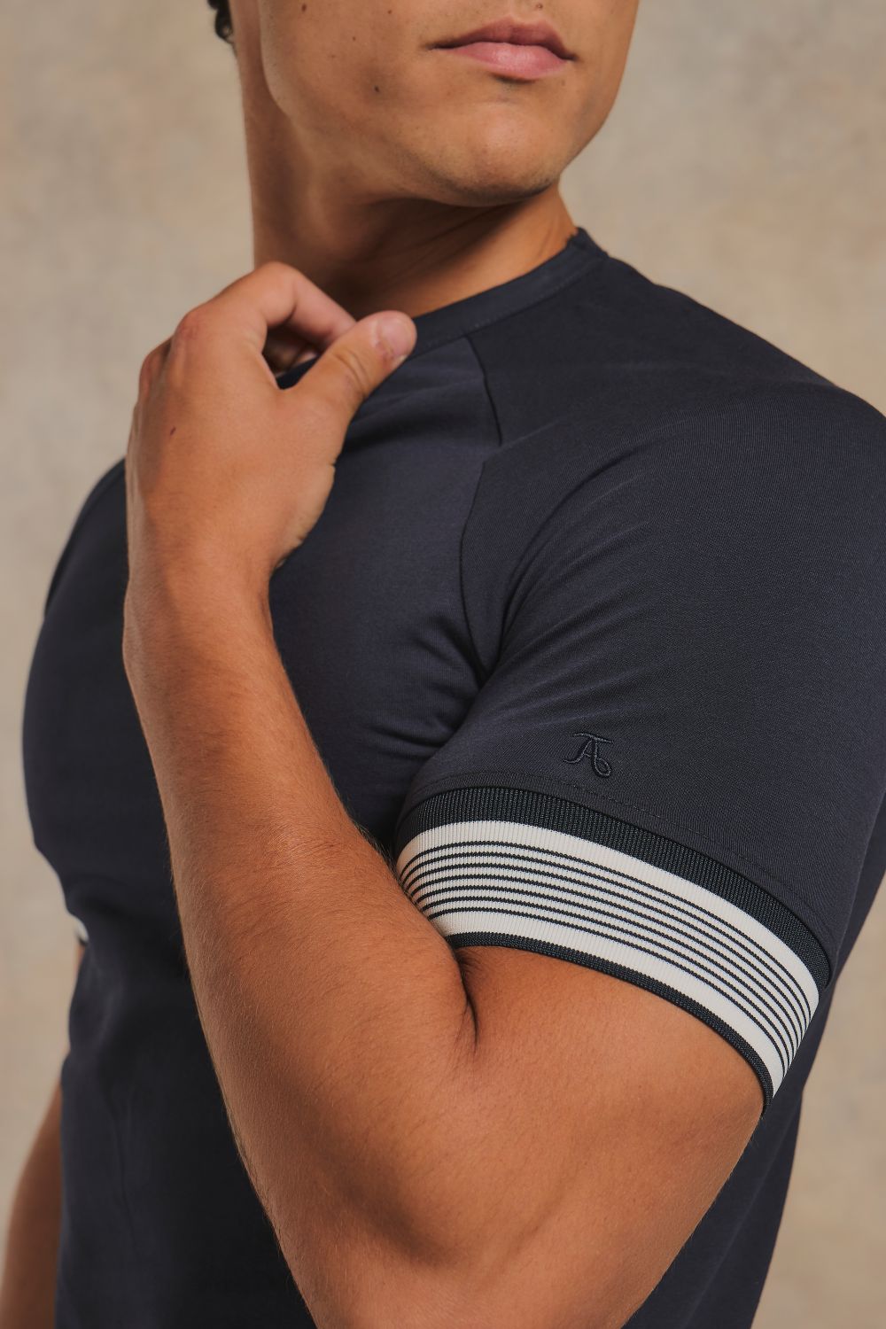Multi Stripe Tipped Fashion T-Shirt in Navy with Navy and White Tipping