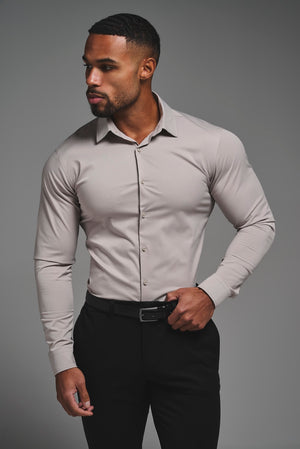 Muscle Fit Dress Shirt in Stone