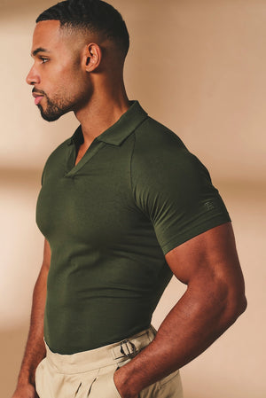 Essential Jersey Buttonless Polo Shirt in Forest Green