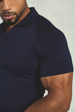 Essential Jersey Buttonless Polo Shirt in Navy