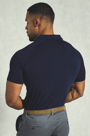 Essential Jersey Buttonless Polo Shirt in Navy