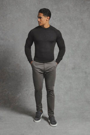 Extra Fine Merino Wool Crew Neck Jumper in Bitter Chocolate