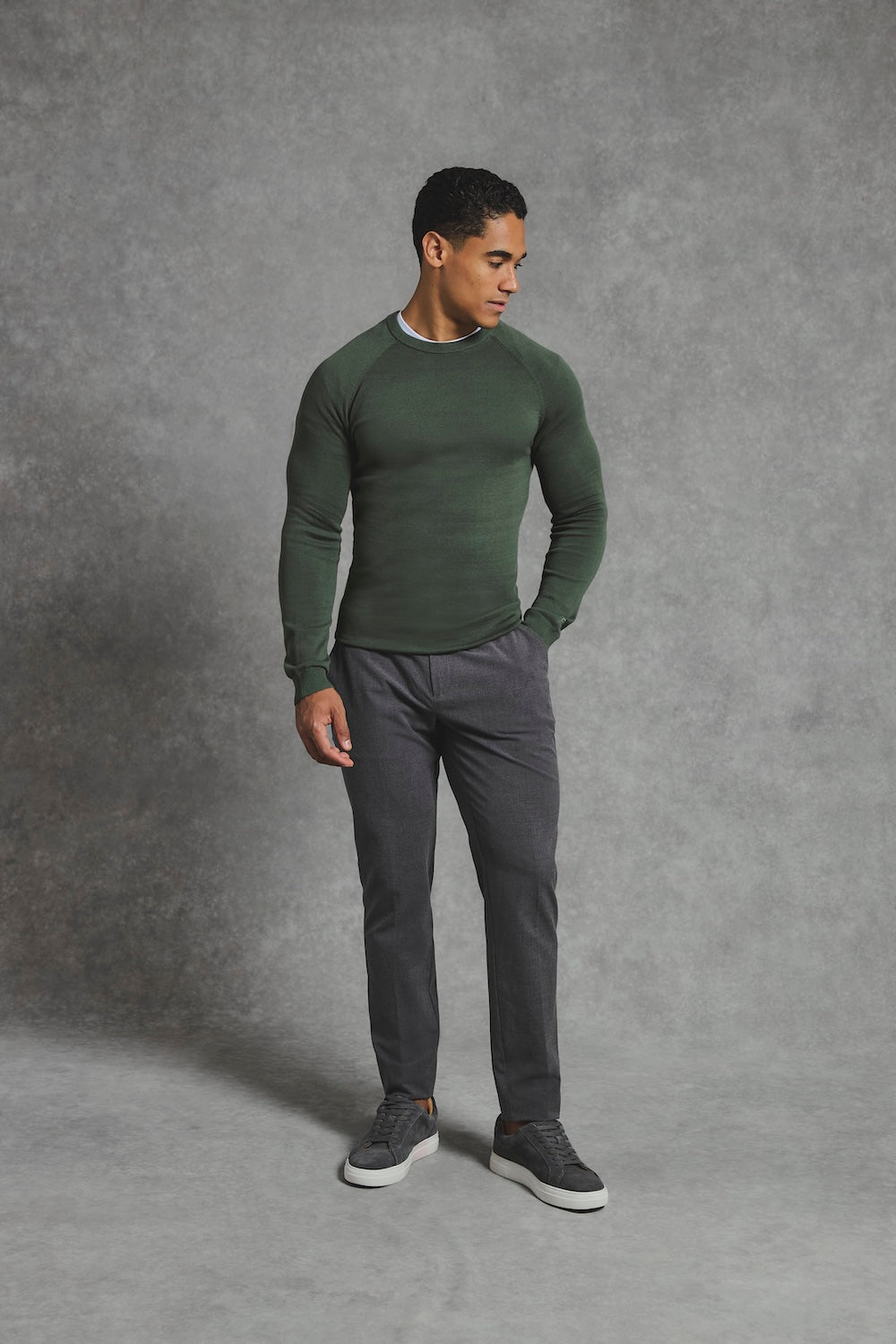 Pure Cotton Knitted Crew Neck Jumper in Khaki