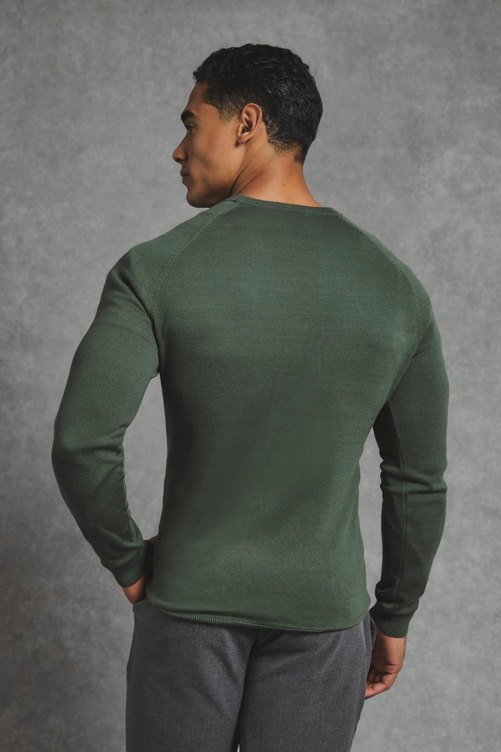 Pure Cotton Knitted Crew Neck Jumper in Khaki
