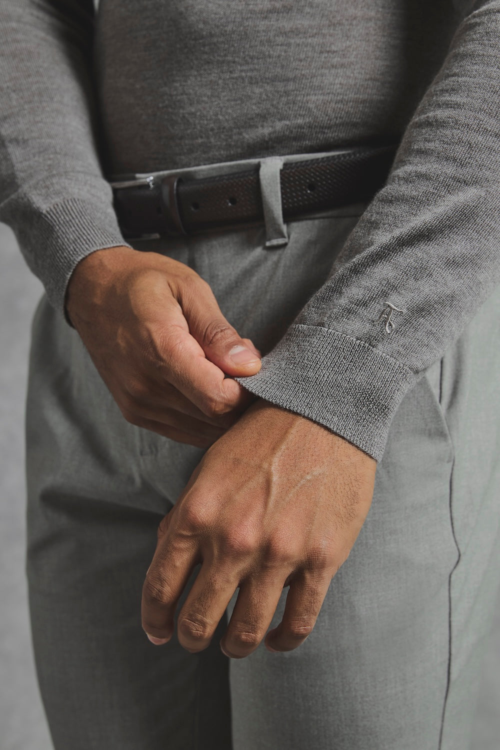 Extra Fine Merino Wool Crew Neck Jumper in Neutral Marl