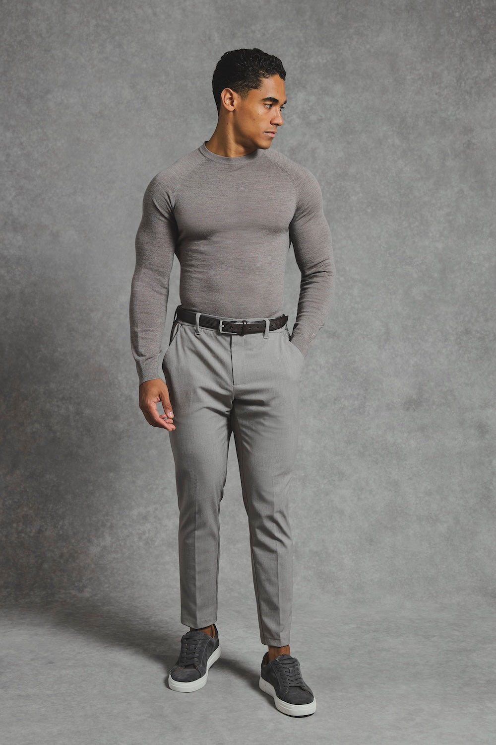 Extra Fine Merino Wool Crew Neck Jumper in Neutral Marl