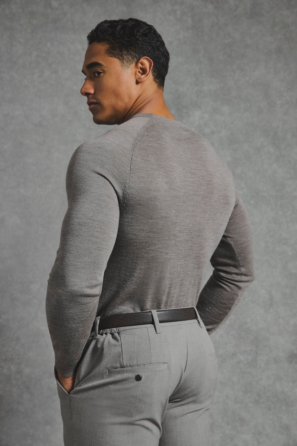 Extra Fine Merino Wool Crew Neck Jumper in Neutral Marl