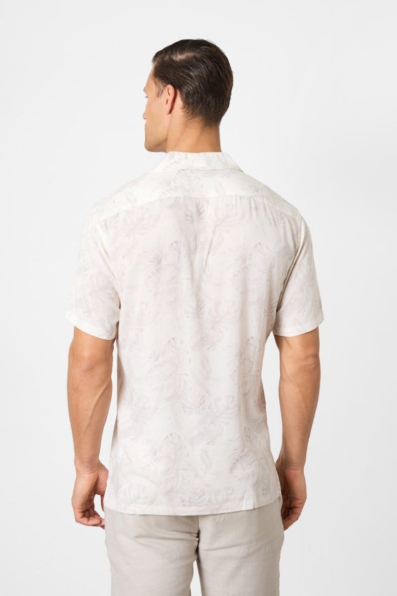 Printed Shirt in Stone Faded Tropical Leaves - TAILORED ATHLETE - ROW