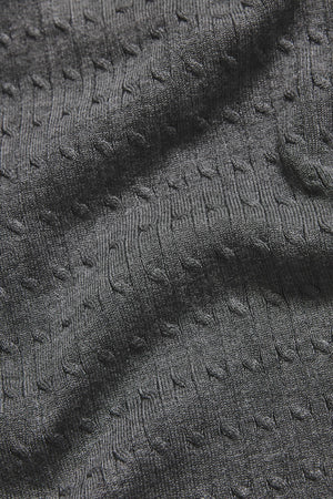 Fine Cable Knitted Polo Shirt in Grey Marl