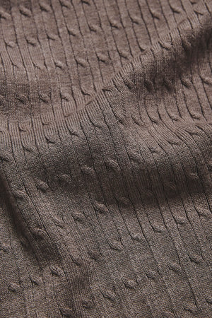 Fine Cable Knitted Polo Shirt in Neutral Marl