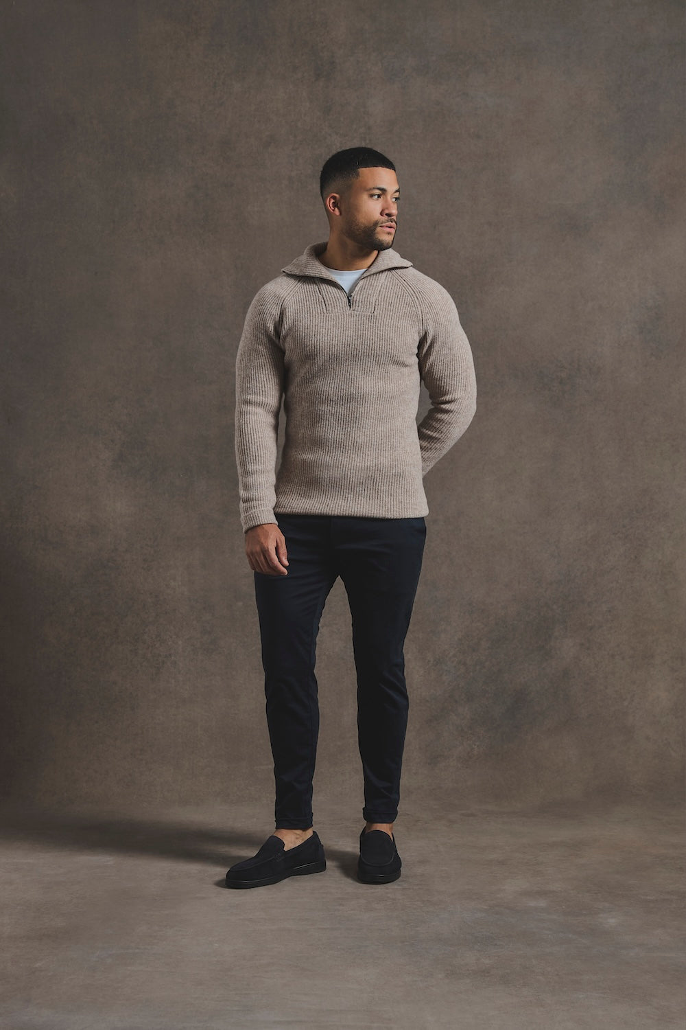 Fisherman Rib Half Zip in Neutral