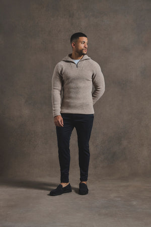Fisherman Rib Half Zip in Neutral
