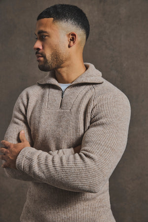 Fisherman Rib Half Zip in Neutral