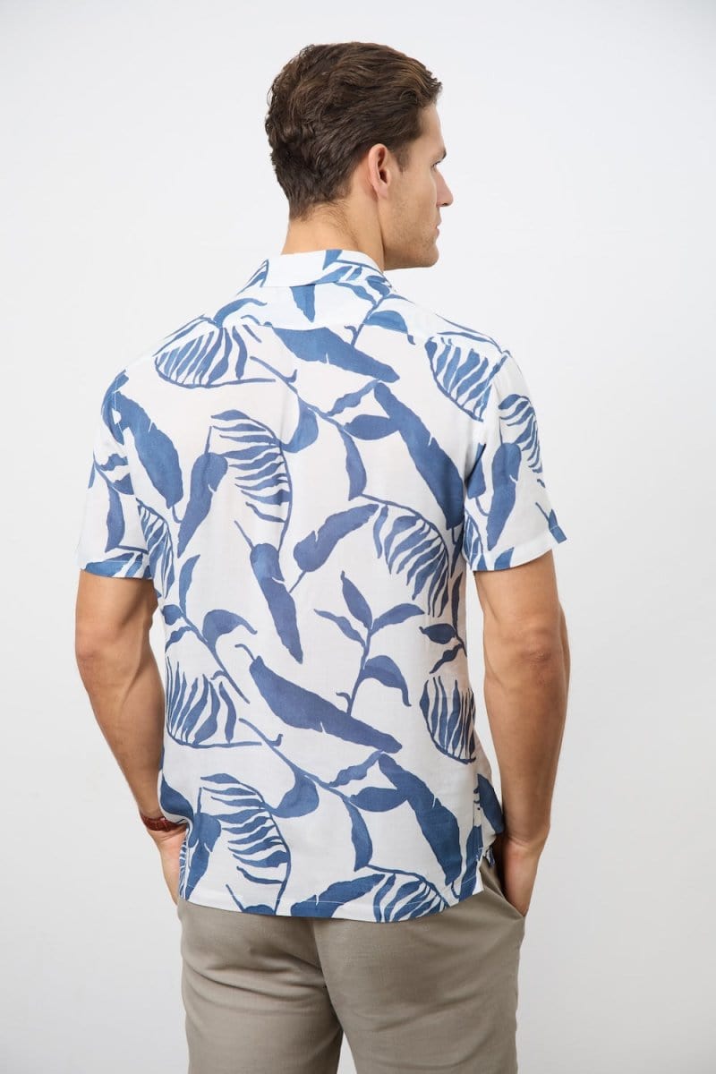 Printed Shirt in Blue Inky Leaves - TAILORED ATHLETE - ROW