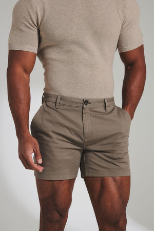 Muscle Fit Stretch Chino Shorts - Shorter Length in Dark Taupe