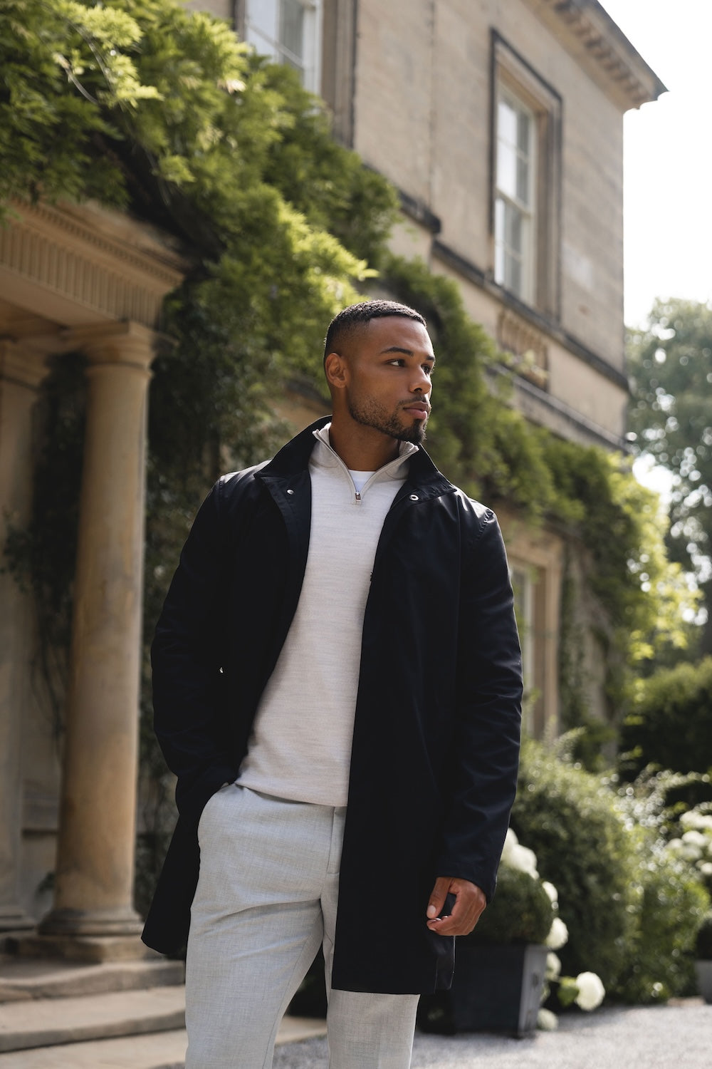 Funnel Neck Shower Resistant Coat in Black