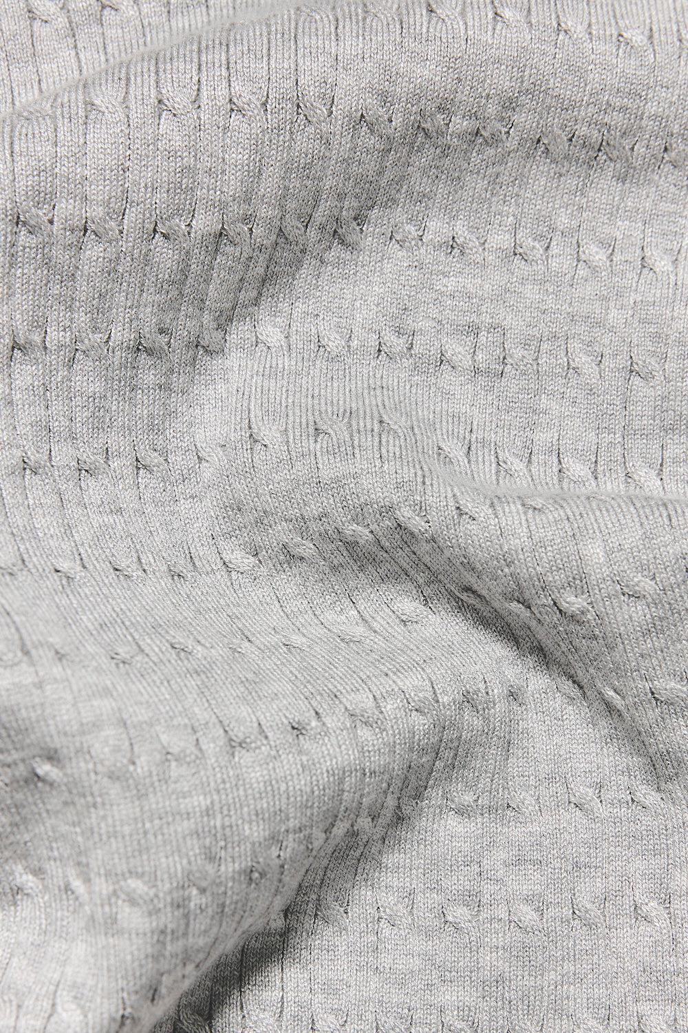 Fine Cable Knitted Polo Shirt in Light Grey Marl