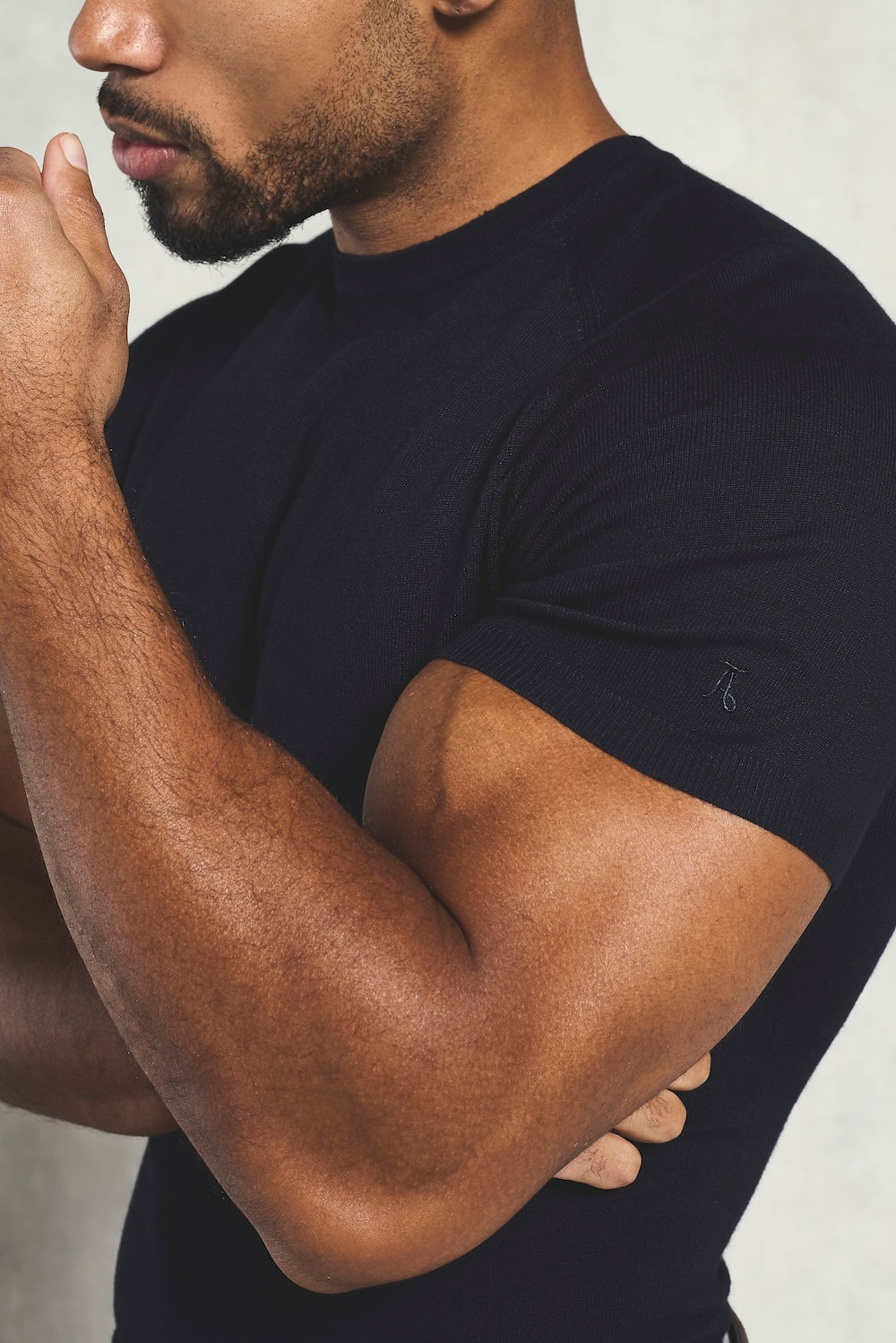 Fine Gauge Knitted T-Shirt in Inky Blue