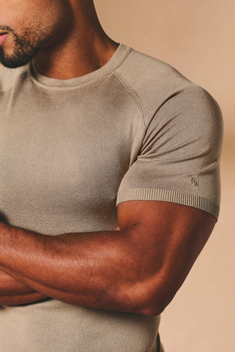 Fine Gauge Knitted T-Shirt in Stone