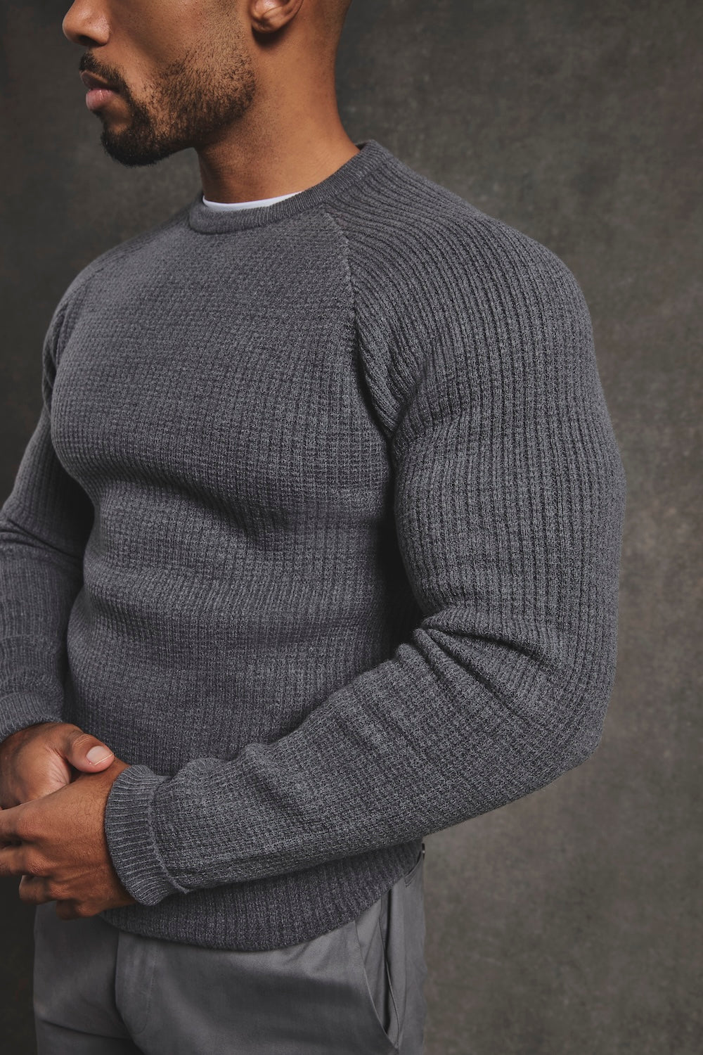 Fisherman Crew Neck Jumper in Iron Grey