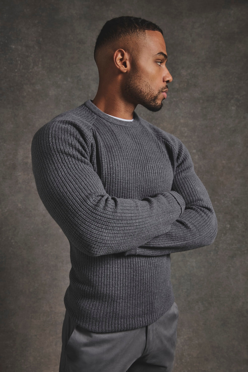 Fisherman Crew Neck Jumper in Iron Grey