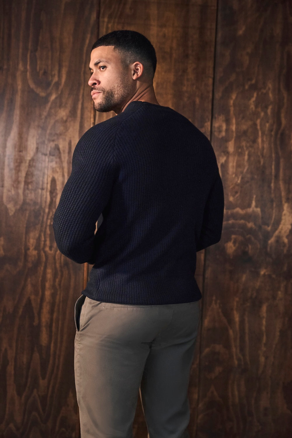 Fisherman Crew Neck Jumper in Navy
