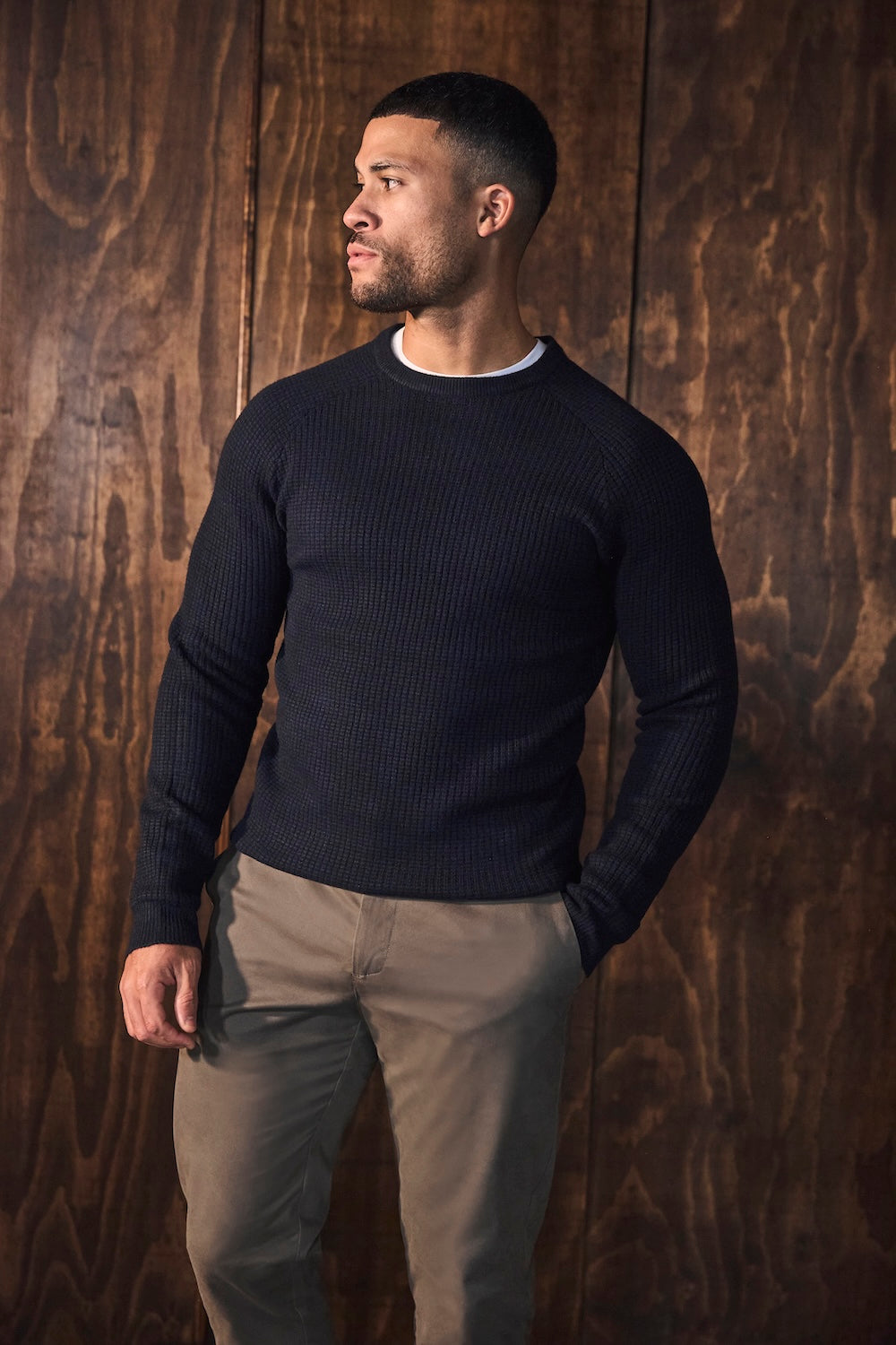 Fisherman Crew Neck Jumper in Navy