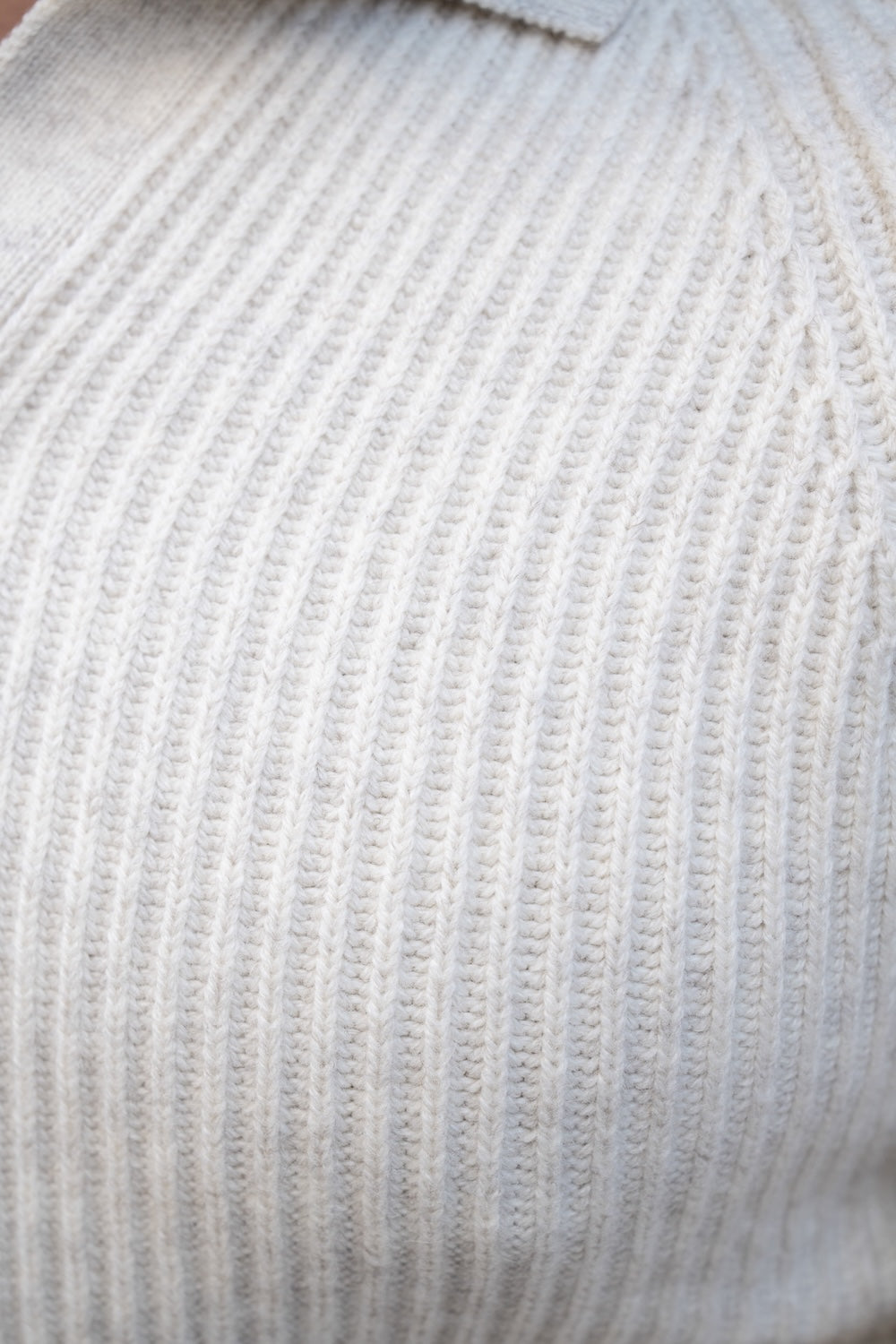 Fisherman Rib Open Collar Polo Shirt in Winter White