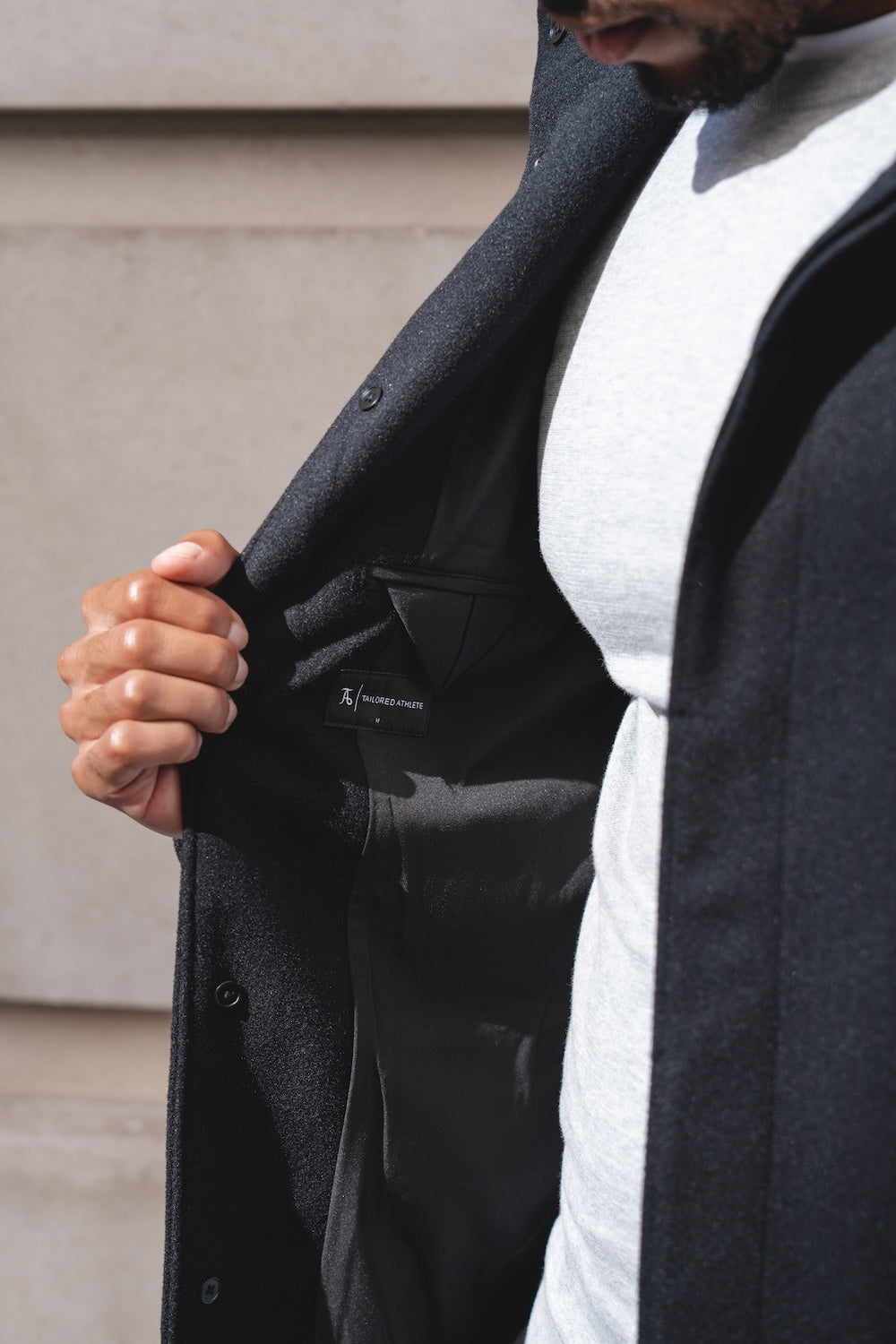 Funnel Neck Overcoat in Black