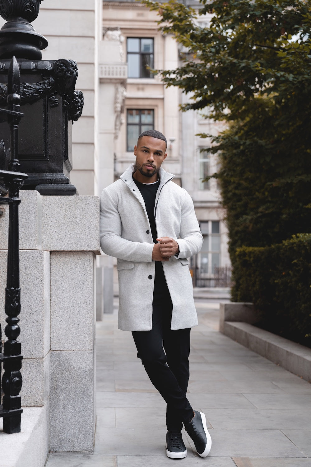 Funnel Neck Overcoat in Pale Grey