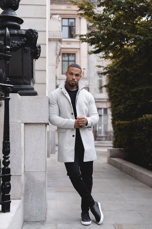Funnel Neck Overcoat in Pale Grey