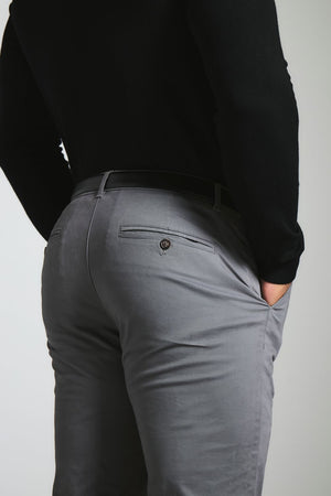 Muscle Fit Cotton Stretch Chino Trouser in Dark Grey