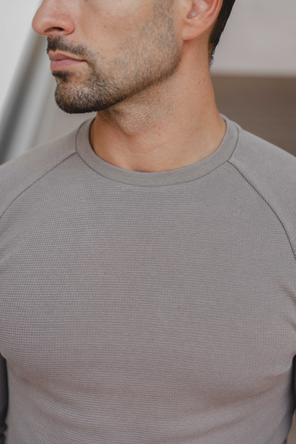 Heavy Weight Textured Crew Neck in Soft Mocha