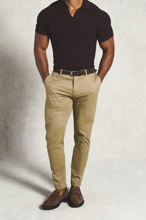 Muscle Fit Cotton Stretch Chino Trouser in Dark Stone