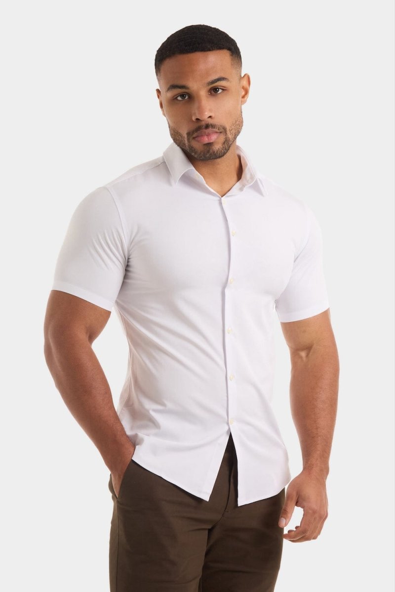 Muscle Fit Short Sleeve Bamboo Shirt in White - TAILORED ATHLETE - ROW