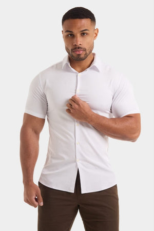 Muscle Fit Short Sleeve Bamboo Shirt in White - TAILORED ATHLETE - ROW