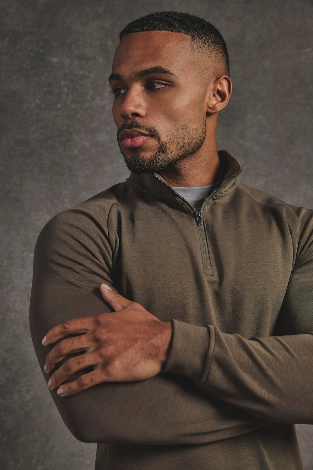 Interlock Half Zip Sweatshirt in Deep Khaki