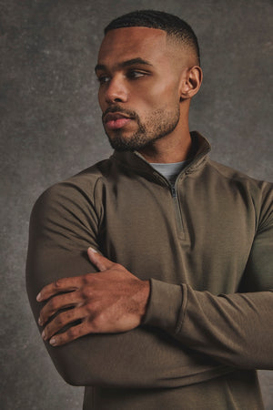 Interlock Half Zip Sweatshirt in Deep Khaki