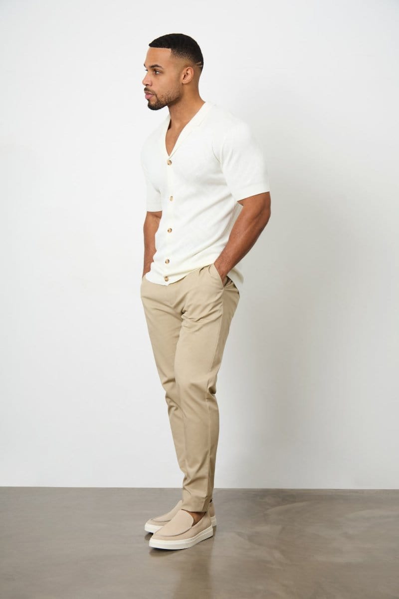 Jacquard Revere Collar Knitted Shirt in Ecru - TAILORED ATHLETE - ROW