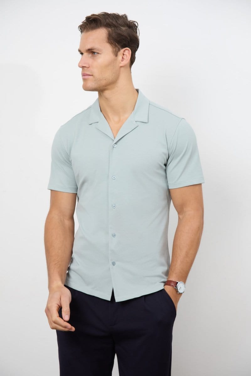 Jersey Cuban Collar Shirt in Sage - TAILORED ATHLETE - ROW