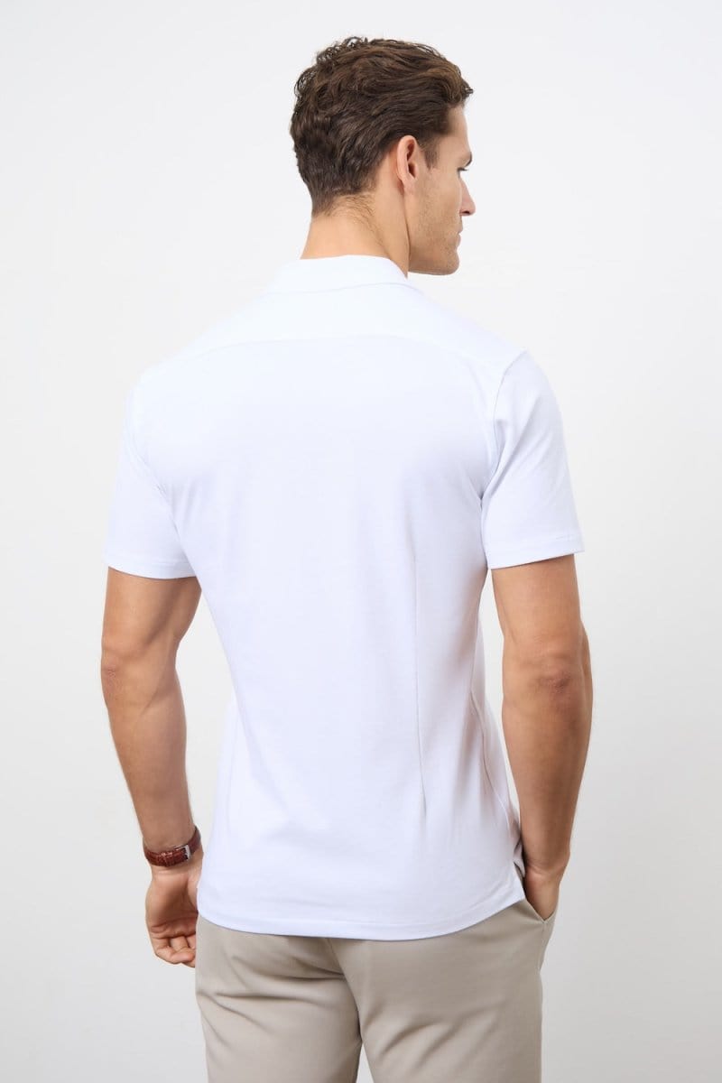 Jersey Cuban Collar Shirt in White - TAILORED ATHLETE - ROW