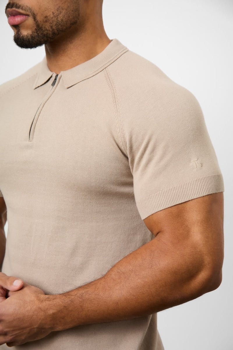 Knitted Zip Polo Shirt in Neutral - TAILORED ATHLETE - ROW