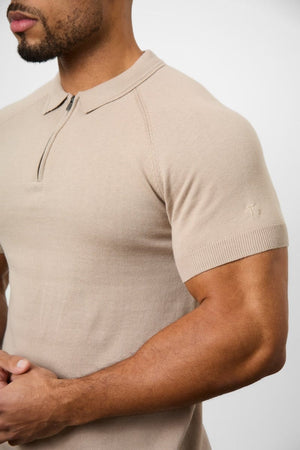 Knitted Zip Polo Shirt in Neutral - TAILORED ATHLETE - ROW