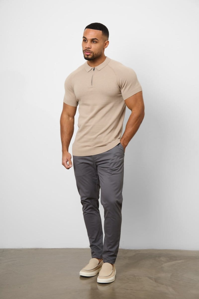 Knitted Zip Polo Shirt in Neutral - TAILORED ATHLETE - ROW