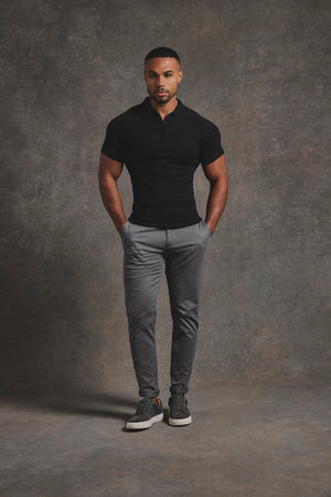 Knitted Half Zip Neck Polo in Black